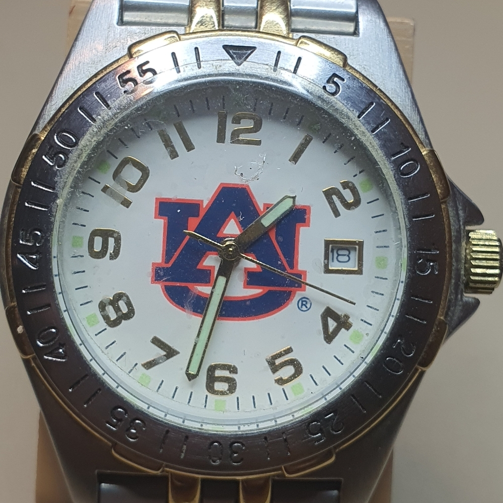 Auburn Tigers Silver/Goldtone Stainless Steel Collegiate Men's Watch w/Date